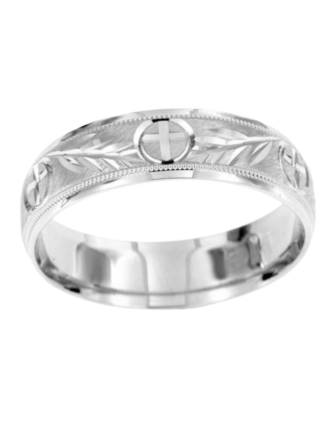 Olive Branch and Cross 10k White Gold Wedding Band