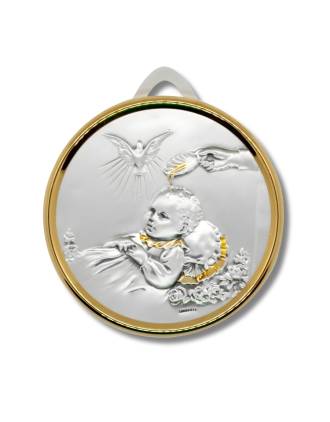 Crib Medal Baptismal Medal with Holy Spirit Made in Italy