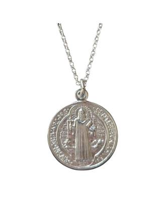 Saint Benedict Medal Necklace in Sterling Silver