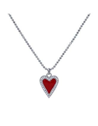 Cuore Rosso CZ Red Enamel Heart Necklace Sterling Silver