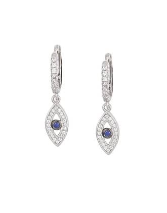 CZ Evil Eye Charm Huggie Hoop Earrings Sterling Silver