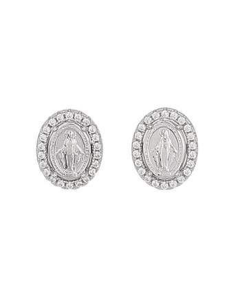 CZ Miraculous Medal Stud Earrings Sterling Silver