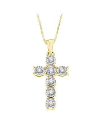 Fede Sacra Diamond Cross Necklace Gold Over Silver