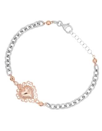 Filigree Sacred Heart Bracelet Rose Gold and Silver