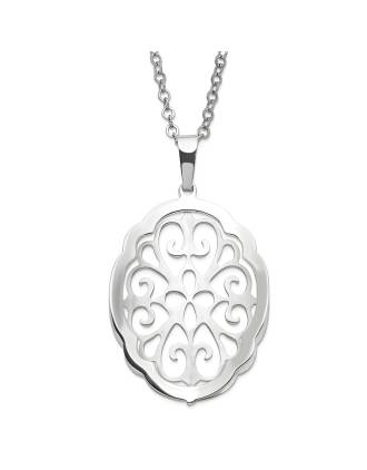 Florentine Filigree Renaissance Scroll Medallion Necklace Sterling Silver