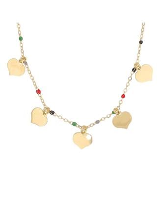 Gold Heart Charm Enamel Seed Bead Choker Necklace