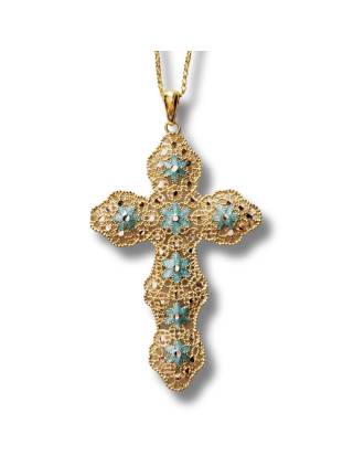Grand Renaissance Filigree Cross Necklace Enamel Gold Over Silver