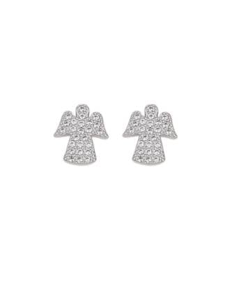 Guardian Angel Sterling Silver CZ Stud Earrings