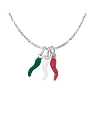 il Tricolore Triple Enamel Italian Horn Charm Silver Necklace
