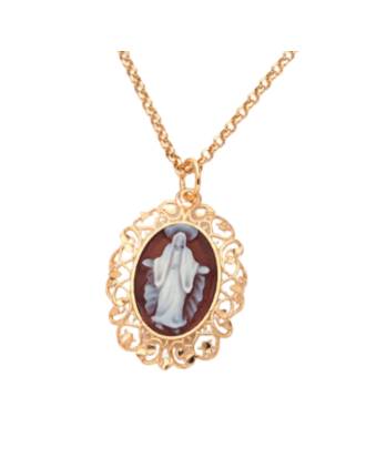 Italian Filigree Miraculous Medal Cameo Necklace