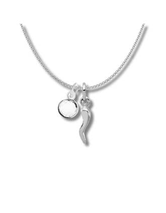 April Birthstone Italian Horn Necklace 7mm Crystal Quartz Charm Sterling Silver