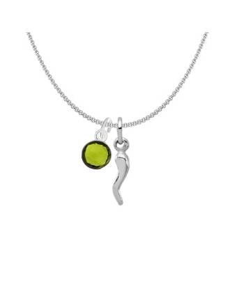 August Birthstone Italian Horn Necklace 7mm Peridot Charm Sterling Silver