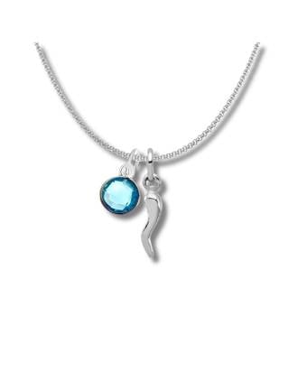 December Birthstone Italian Horn Necklace 7mm Blue Topaz Quartz Charm Sterling Silver