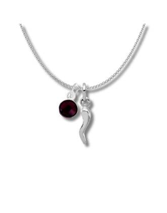 January Birthstone Italian Horn Necklace 7mm Garnet Charm Sterling Silver
