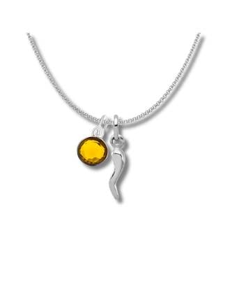 November Birthstone Italian Horn Necklace 7mm Citrine Charm Sterling Silver