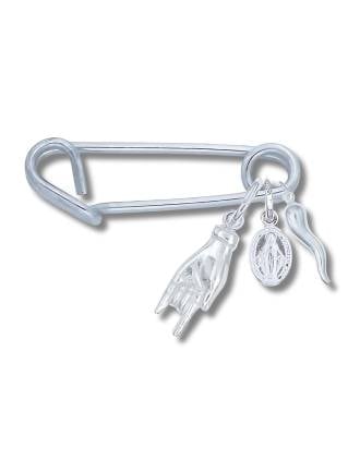Italian Mano Cornuto Cornicello Safety Pin Sterling Silver
