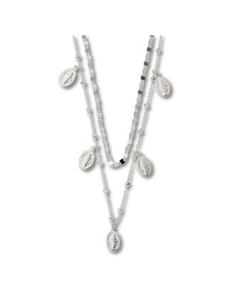 Italian Miraculous Medal Layered Necklace Silver Valentino Mirror Link