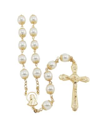 Italian Pearl Capped Rosary Beads Gold Tone