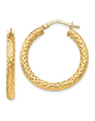 Italian Textured Round Hoop Earrings Gold Plated Sterling Silver