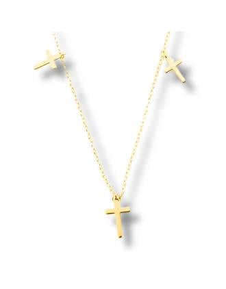 Italian Three Cross Necklace 14K Gold Over Sterling Silver