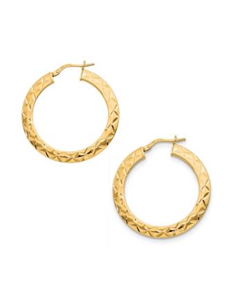 Large Diamond Cut Hoop Italian Earrings Gold Over Silver