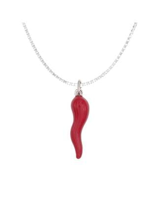 Extra Large Cornicello Sterling Silver Red Enamel Italian Horn Necklace