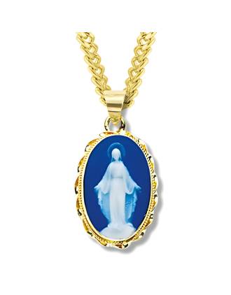 Miraculous Medal Italian Cameo Necklace Gold Over Silver