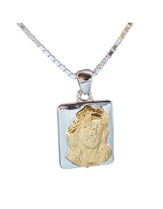 Italian Christ Head Pendant in 18K Gold & Sterling Silver