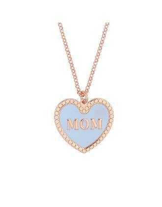Mom Blue Enamel Heart Rose Gold Necklace