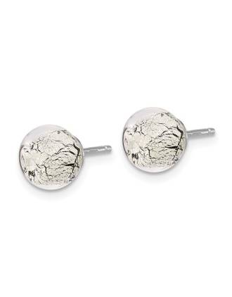 Murano Glass Silver Crackle Ball Stud Italian Earrings Sterling Silver