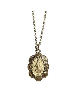 Oval Fancy Miraculous Medal Necklace Gold Plated Silver