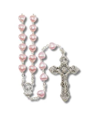 Pink Heart Glass Rosary Beads Our Lady of Lourdes