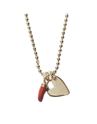 Amore Heart and Red Cornicello Charm Necklace
