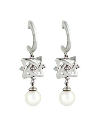 Renaissance Knot Diamond and Pearl Earrings