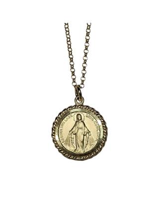 Round Miraculous Medal Necklace Gold Plated Silver