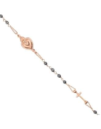 Sacred Heart and Cross Rose Gold Rosary Bead Bracelet