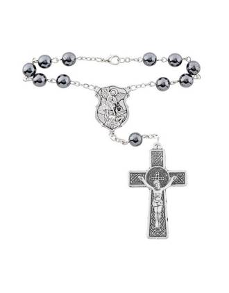 St. Michael Hematite Auto Rosary Beads