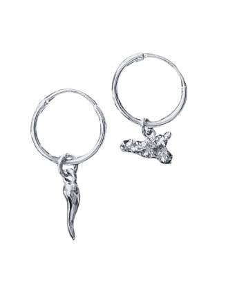 Sicily Map & Italian Horn Endless Hoop Charm Earrings