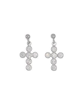 Sterling Silver Cross Italian arrings Dangling Bezel Set CZ