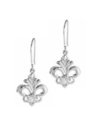 14k White Gold Florentine Lily Dangle Earrings