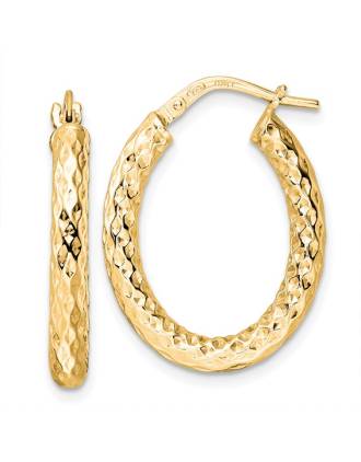 Oval Diamond Cut Italian Hoop Earrings – Statement Gold Over Sterling Silver
