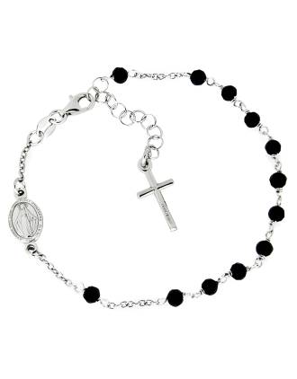Sterling Silver Italian Black Rosary Bead Bracelet