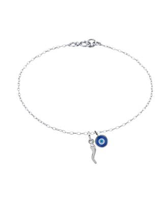 Sterling Silver Italian Horn Malocchio Charm Bracelet