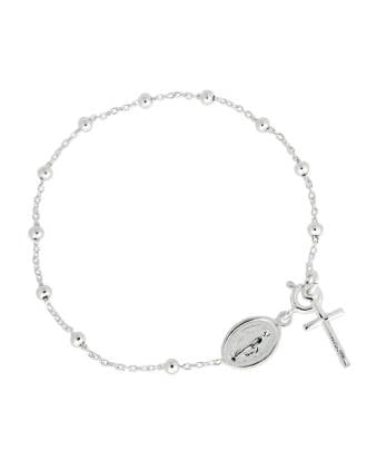 Sterling Silver Italian Rosary Bead Bracelet With Cross And Miraculous Medal