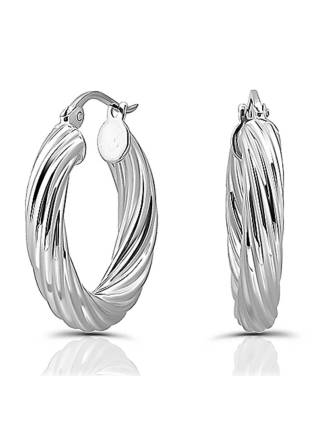 Sculpted Twisted Cable Italian Silver Italian Hoop Earrings