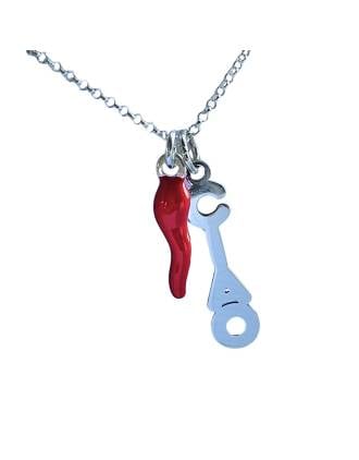アクセサリー corno necklace silver LORO 925 Sterling Silver Italian Horn Cornicello CZ Iced Bling