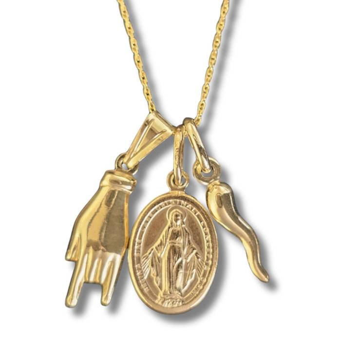 Miracolosa Italian Horn, Mano Cornuto & Miraculous Medal Necklace