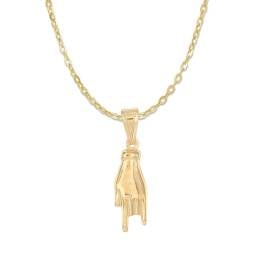 Gold Mano Cornuto Italian Hand Charm Necklace, horned-hand protection amulet, made in Italy